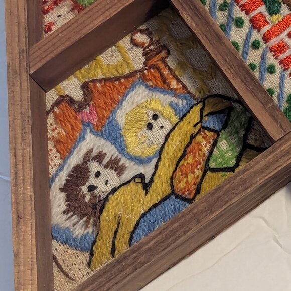 Embroidered Needlework Tree Holiday Wood Diorama Christmas Wood Décor Shadowbox - Picture 8 of 10